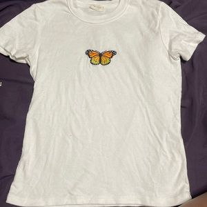 White Pacsun shirt with butterfly in front